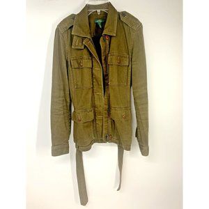 Lauren Jeans Co Ralph Lauren Women's Green Belted Jacket Military Style Size S